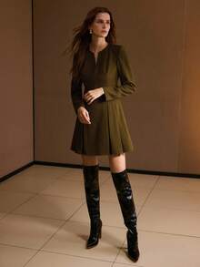 MOTF PREMIUM FOLD PLEATED NOTCHED DRESS