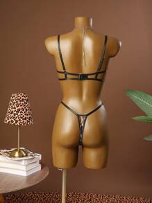 SHEIN 2件性感豹纹镂空上衣+丁字裤套装 - 彩色 - 查看 8