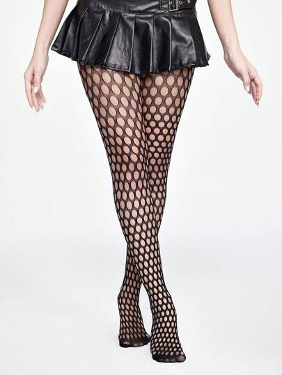 ROMWE Goth 1 Pair Women's Colorful Dopamine Ripped Fishnet Socks, Punk Style, All Season