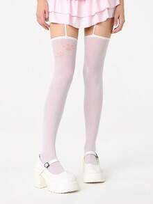 ROMWE Grunge Punk 1 Pair Gothic Dark Pattern Suspender Socks, Suitable For Pairing With Skirts