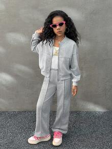 Coolane Kids 2 pezzi Set giacca casual e pantaloni grigi per ragazze pre-adolescenti, autunnale