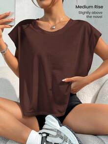 Core Rhythm 宽松女式瑜伽外套跑步健身运动T恤背心 - 咖啡棕 - 查看 5