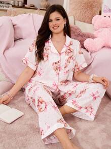 SweetSlumber 大码卡通蝴蝶和兔子印花睡衣套装 - 彩色 - 查看 7