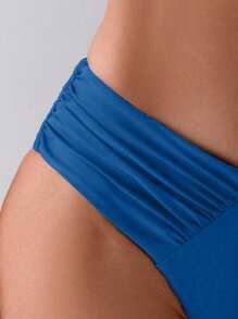 SHEIN Swim Women's Solid Color Ruched Sexy V-Shaped Bikini Bottom For Summer Beach Vacation