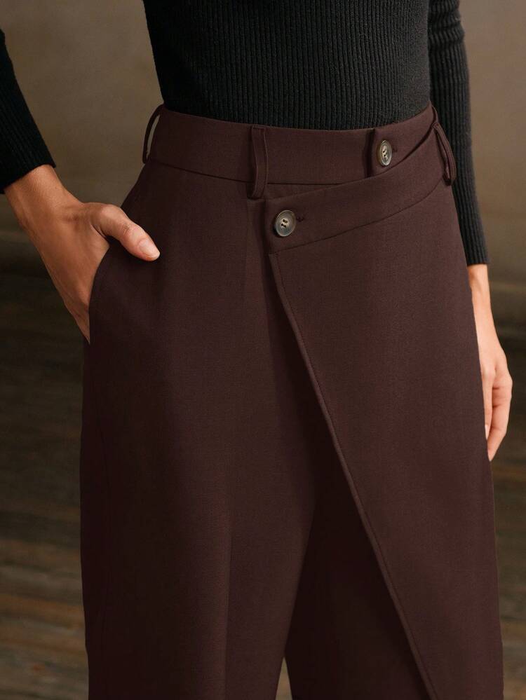 Anewsta Essential Women's Casual Asymmetrical Hem Relaxed Fit Straight Leg Pants, Suitable For Commuting, Spring & Autumn