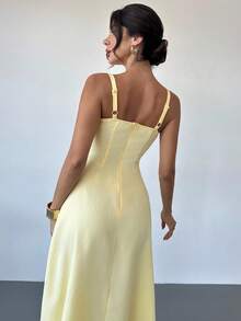 Firerie 女士优雅花卉刺绣荷叶边吊带连衣裙 - 粉色 - 查看 2