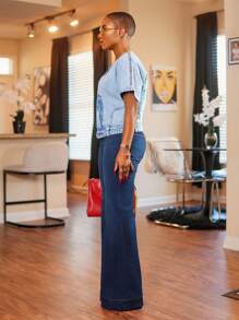 Slaydiva Veste en jean vintage à manches courtes pour femmes grande taille