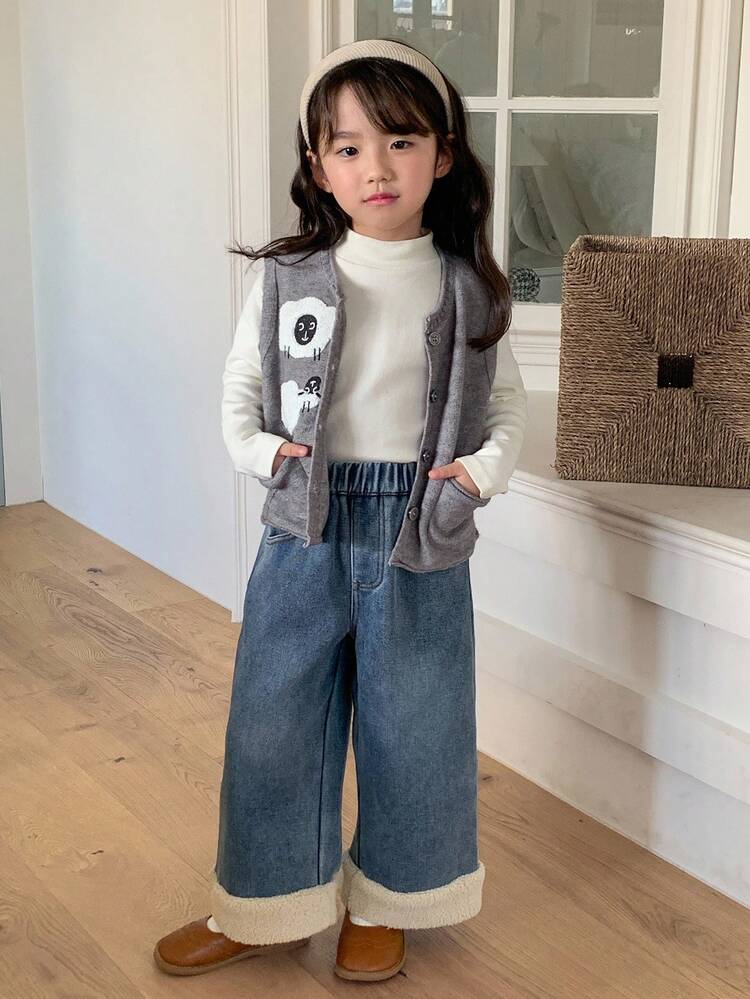Young Girl Thermal Lined Denim Jeans, Fall Thermal Lined, Winter