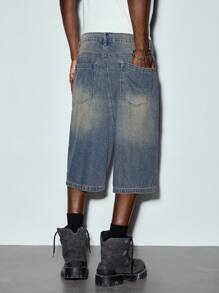 MODCRASH Men's Washed Slant Pocket Casual Denim Shorts Jorts - Blue - View 3