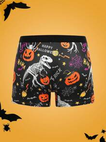 Boxeri confortabili cu imprimeu digital 3D de Halloween, cu dovleac și dinozaur