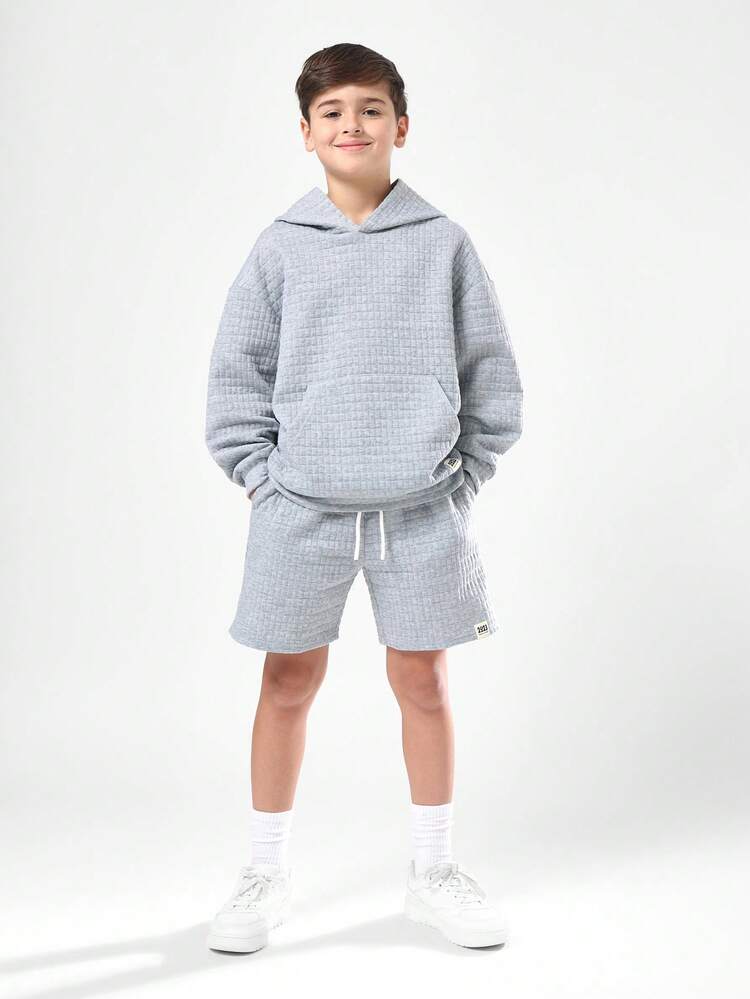 Quilted Hoodie And Shorts Set With Centre Pocket