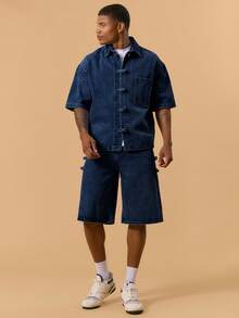 Musero Longline Baggy Style Washed Denim Shorts Only Button Fastening Belt Loop Detailing Spring Summer Vacation Holiday