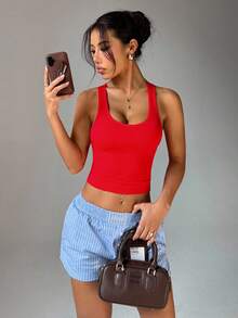 Slayform Seamless Solid Color Backless Sports Tank Top For Women - Red - View 3