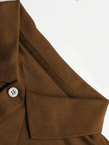 Manfinity Homme Men's Casual Solid Color Long Sleeve Polo Shirt, Suitable For Daily Commute, Spring/Autumn Brown , Fall