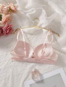 DesireSculpt 1 件优质全蕾丝舒适加厚聚拢钢圈文胸，适合女士 - 粉色 - 查看 6