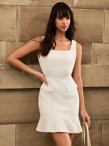 CLARA VERO Texture & Heavy Fabric Ruffle Details, Dress - Beige - View 6