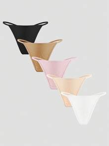 Ocili 5pcs/Pack Women's Comfortable Minimalist Low-Rise Thong Panties - Multicolor - View 1
