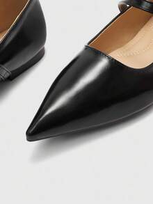 CUCCOO BIZCHIC Women's Pointed Toe Mary Jane Flats With Buckle Strap, Black - Black - View 6