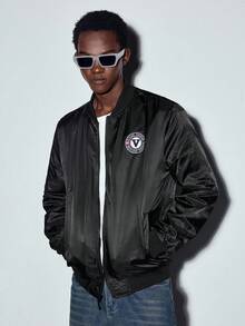 Áo khoác bomber nam MODCRASH hai mặt có thể vá chữ, khóa kéo, kiểu dáng rộng rãi, áo khoác phong cách đường phố, thích hợp cho mùa thu, đông, xuân đến hè. - xanh quân đội - Xem 3