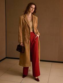 MOTF PREMIUM SOLID SLANT POCKET GOLD BUTTON DETAIL STRAIGHT LEG PANTS - Redwood - View 6