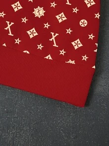 Manfinity Dauomo Men's Allover Print Fashionable Casual Versatile Red Crew Neck Sweatshirt, Fall - Red - View 5