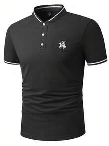 Manfinity Homme Men Figure & Horse Print Striped Trim Polo Shirt - Black - View 5
