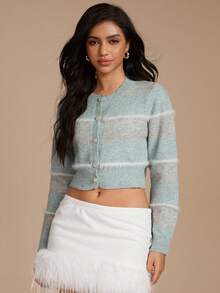 Glamine Lässige Farbblock kurze Strickjacke, Frühling/Herbst