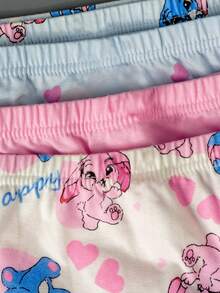 4pcs/Set Girls Cute Rabbit & Heart Print Camisole Top And Briefs Underwear Set, Soft Fabric, Suitable For Valentine's Day, Easter Fall Winter