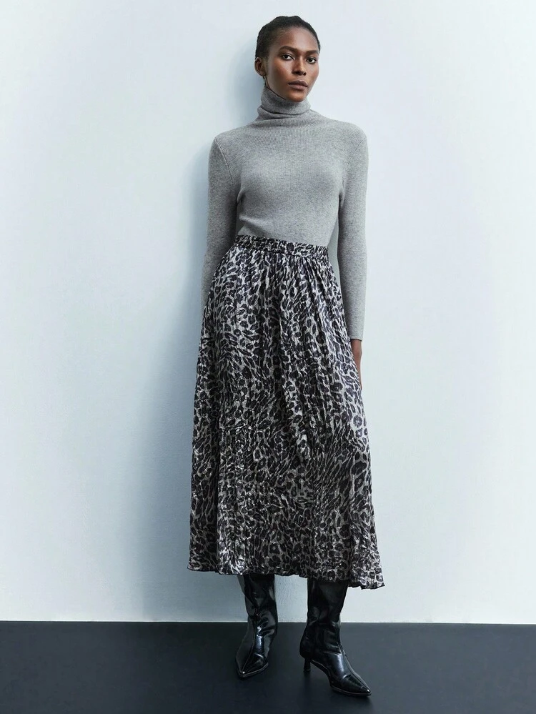 SHEIN Maija Women's Casual Leopard Print Flowy Skirt, Autumn Modern Urban Casual Fashion Business Casual Women's Office Wear Low-Key Old Money Style Effortless Temperament High-End Urban Commuting High-Quality Airport Women's Wear High-End Material Modern Vacation Nomadic Casual Fashion All-Match Women's Country Concert Clothing Western Style Women's Clothing Nomadic Style Bohemian High-End Elegance All-Match Country Concert Clothing Modern Vacation Nomadic Casual Fashion All-Match Women's Country Concert