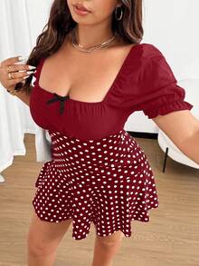 Celure Plus Size Bow Elegant Backless Sexy Dress - Burgundy - View 6