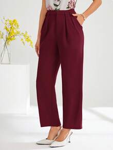 SHEIN Clasi 秋冬女士优雅纯色高腰办公室裤 - 紫紅色 - 查看 4