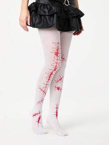 ROMWE Grunge Punk 1pc Women's Asymmetrical Sexy Opaque Tights/Pantyhose/Leggings, White - White - View 3