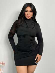 Firerie Elegantes figurbetontes Mini-Kleid in Wickeloptik für Mollige, geeignet für Valentinstag, Musikfestivals, Auftritte, Dates, formelle Abendessen, Galas, Hochzeiten, sexy, elegant, Büro, Urlaub, Strand, romantisch, Geburtstagsfeiern im Meerjungfrauenstil