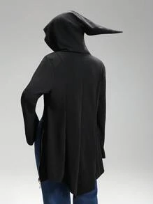 LYSMO Plus Size Solid Color Flare Sleeve Hooded Jacket Winter Fall Autumn Halloween