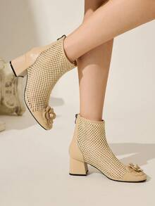 CUCCOO CHICEST Round Toe Block Heel Floral Patchwork Ankle Boots & Short Boots For Women - Apricot - View 7