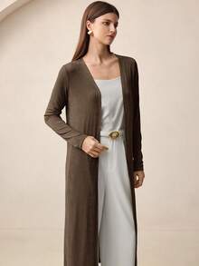 BizChic Women's Autumn Cardigan, Long Open Front Knitted Sweater Coat, Casual Office Business Wear, Basic Style,Fall - Brown - View 5