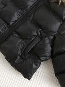 SHEIN 男女通用婴儿幼儿可爱休闲保暖内衬黑色连帽夹克滑雪外套，婴儿冬装 - 彩色 - 查看 6