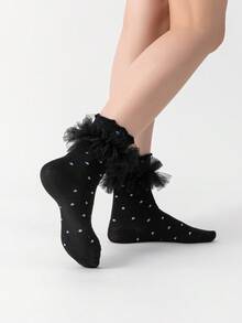ROMWE Goth Women's Ruffle Edge Lace Trim Ankle Socks - Multicolor - View 3