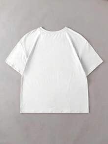 INAWLY Plus Size Casual Loose Halloween Graphic Print Short Sleeve T-Shirt - White - View 2