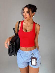 Slayform Seamless Solid Color Backless Sports Tank Top For Women - Red - View 7