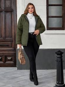 EMERY ROSE Áo khoác cotton dày dặn cho nữ cỡ lớn, màu xanh quân đội, mùa đông - xanh quân đội - Xem 4