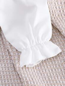 Genkimix Kids Girls' White Solid Floral Lace Mesh Patchwork Layered Collar Cuff Elastic Ruffle Hem Blouse,Outings - White - View 6