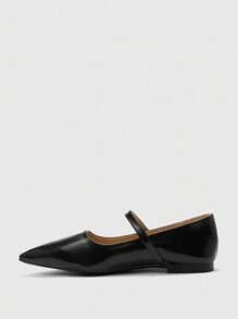 CUCCOO BIZCHIC Women's Pointed Toe Mary Jane Flats With Buckle Strap, Black - Black - View 8