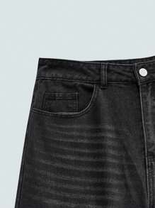 MODCRASH 1 Piece Men's Retro American Design Embroidered Loose Distressed Wide Leg Baggy Jeans Pants (No Accessories), Denim Jeans, Fall, Winter Spring To Summer - Black - View 5