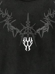 MODCRASH 男士夏季时尚刺绣圆领短袖T恤，街头风，哥特，Emo，印花T恤，春夏款 - 黑色 - 查看 4