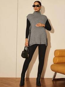 MaterniWear Áo len bầu công sở, Áo len bầu công sở, Áo len công sở cho nữ mùa thu, Áo len bầu đơn giản cổ đứng thắt nơ màu trơn tối giản cho bà bầu, Áo len bầu, Áo bầu, Áo dài bầu, Áo bầu cho bà bầu, Áo bầu dành cho phụ nữ mang thai, Áo bầu mùa thu đông. - Xám - Xem 6