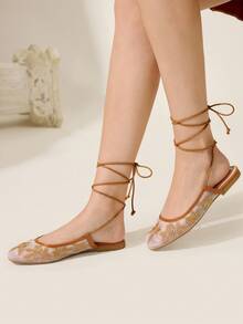 CUCCOO TILAWA 女士平底一脚蹬鞋，网眼刺绣方头穆勒鞋，优雅迷人风格 - 棕色 - 查看 7