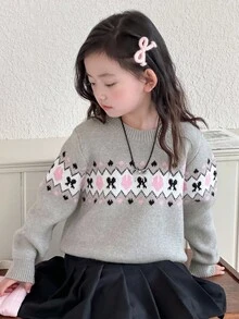 DAZY 女童圆领毛衣，秋季 - 灰色 - 查看 7