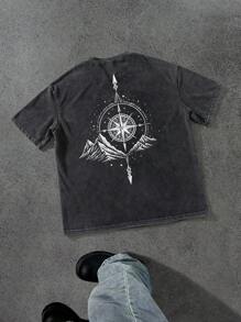 Manfinity EMRG 男士休闲水洗雪山印花T恤，2000年代风格