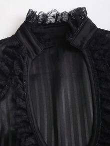 Sweetra 女式 Y2K 风格拼接无袖衬衫，带饰边，优雅的约会之夜，秋季 - 黑色 - 查看 3